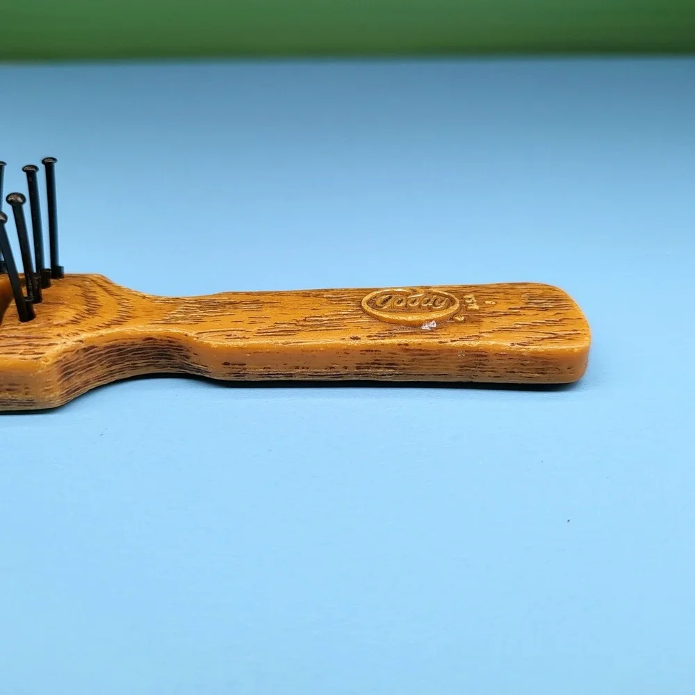Vintage Goody Vented Hair Brush & Hand Mirror Travel Purse Plastic Faux Wood USA
